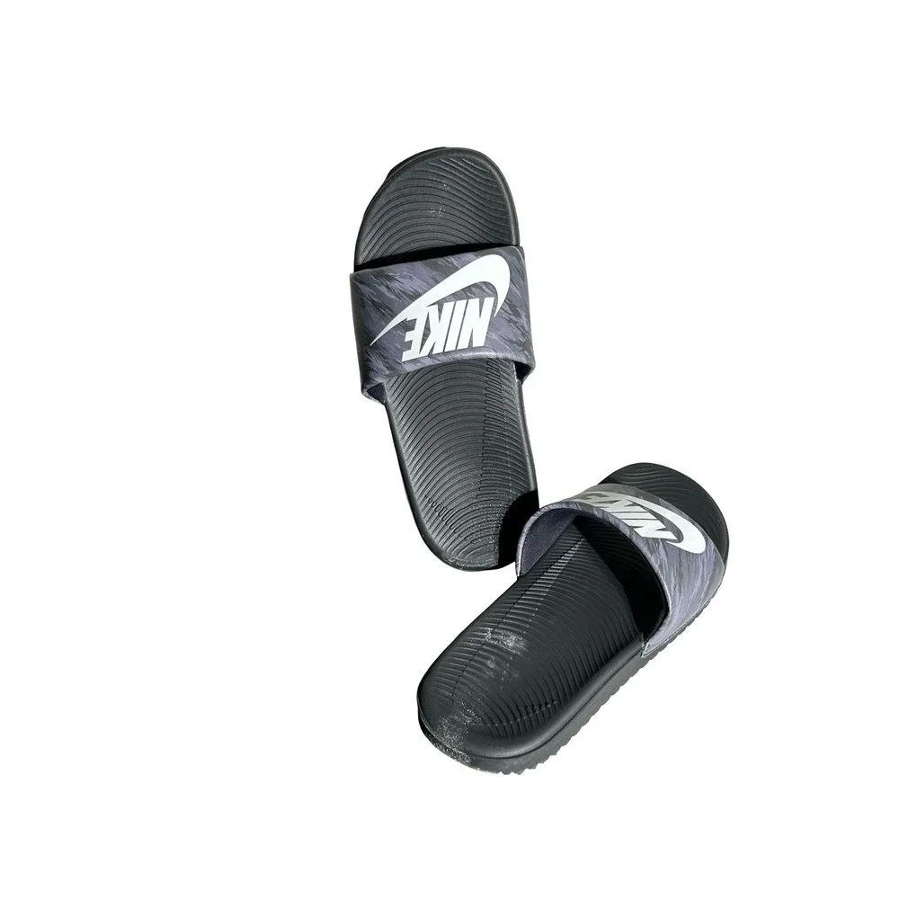 Nike Kawa Kids Slides Black Grey Patterned Sandals DN3970-001 Size 4Y